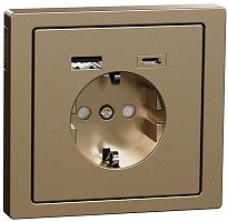 Розетка с заземлением +2xUSB тип A+C без рамки Schneider Electric Merten D-Life 1-м. шампань картинка